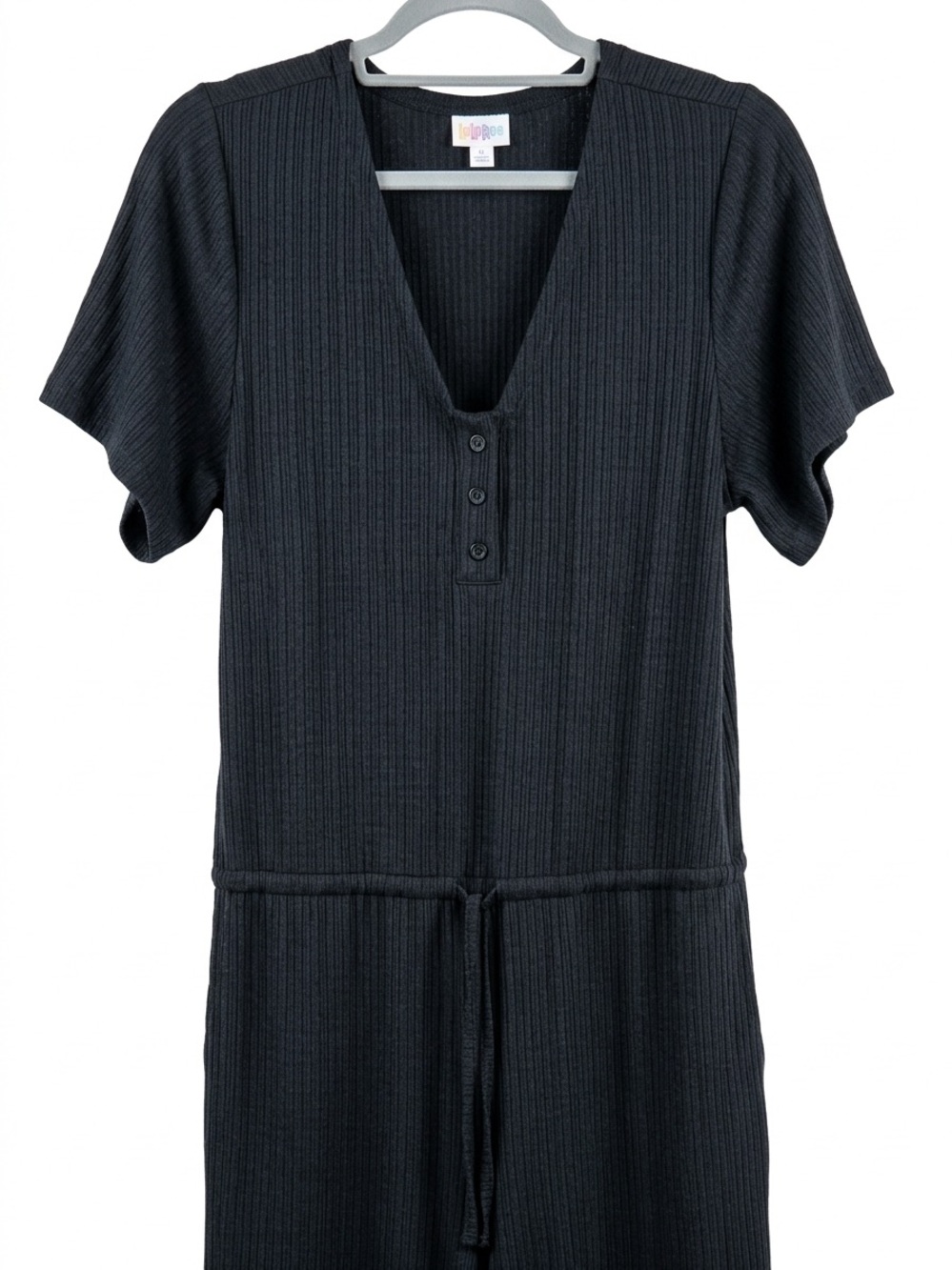 LuLaRoe Black Short-Sleeve Romper with Drawstring Waist